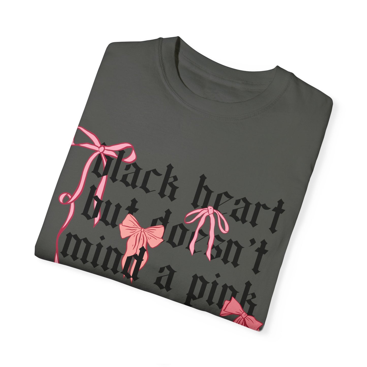 Black Heart, Pink Bow Unisex Comfort Colors Shirt