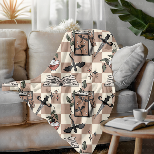 Checkered Book Dragon Plush Blanket