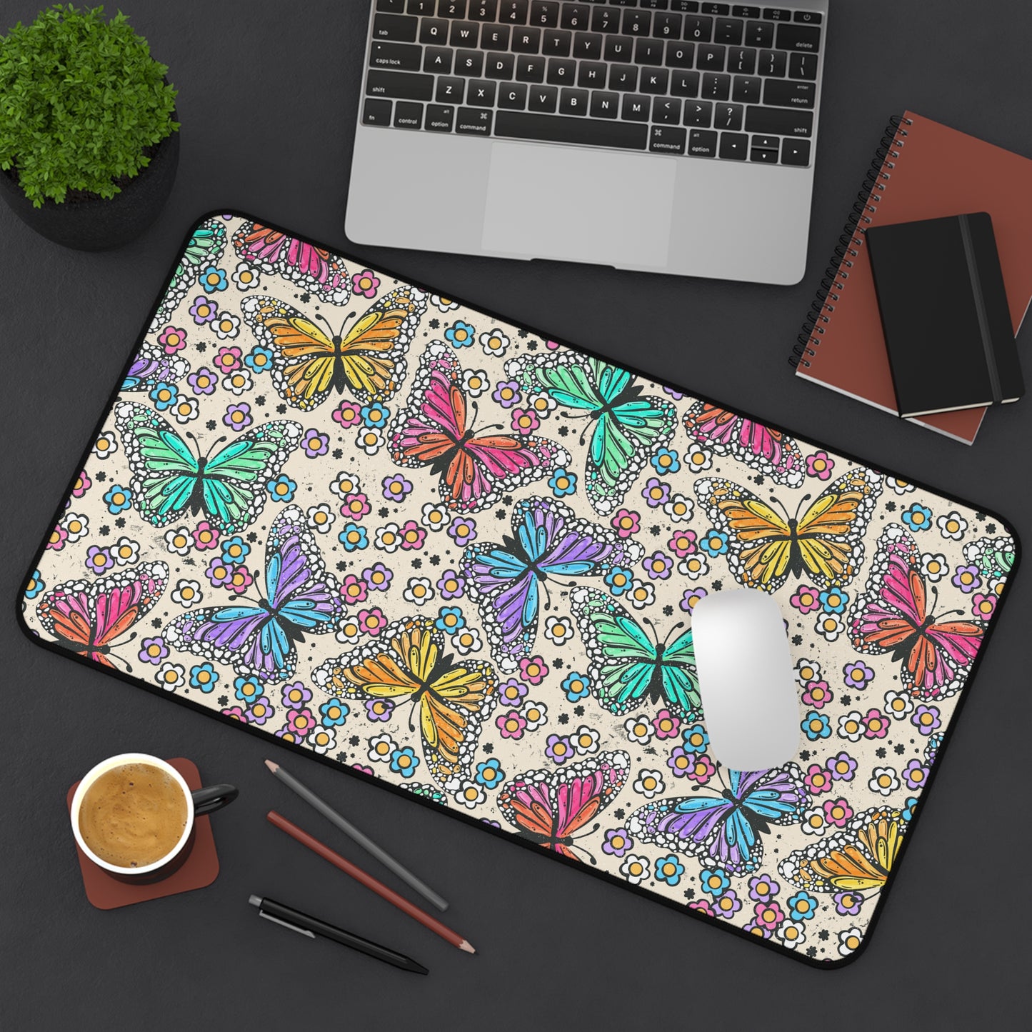 Neon Butterflies Desk Mat