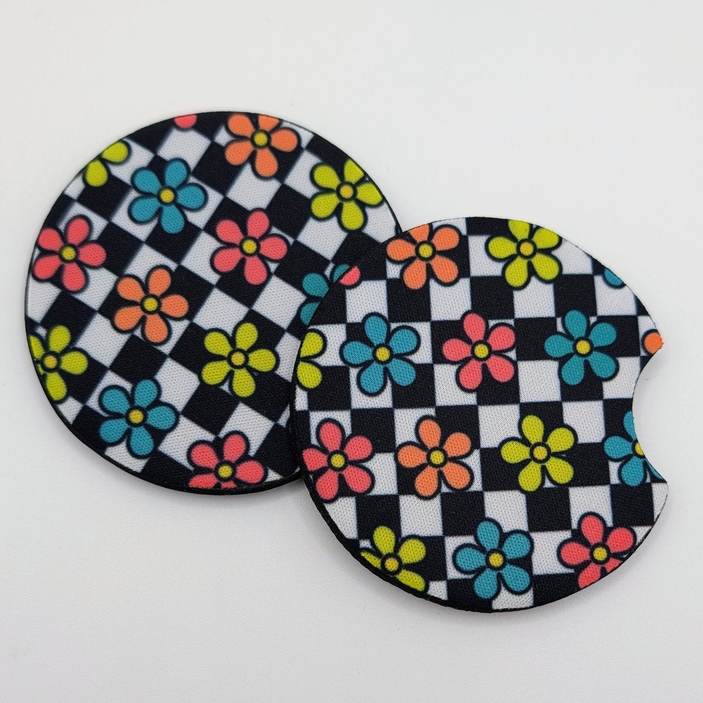 Car Coaster - Checkered Floral