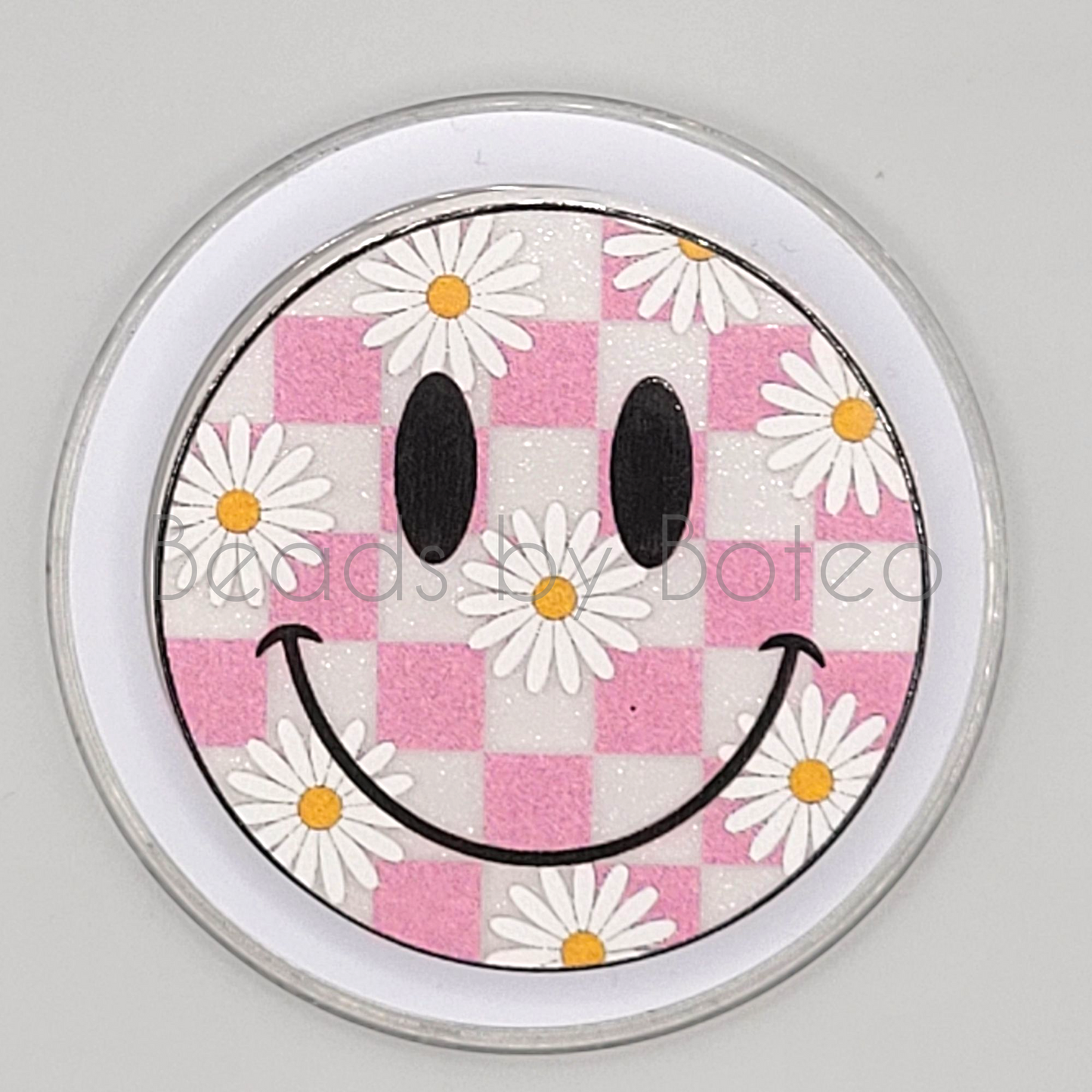 Phone or E-Reader Grip - Checkered Daisy Smile