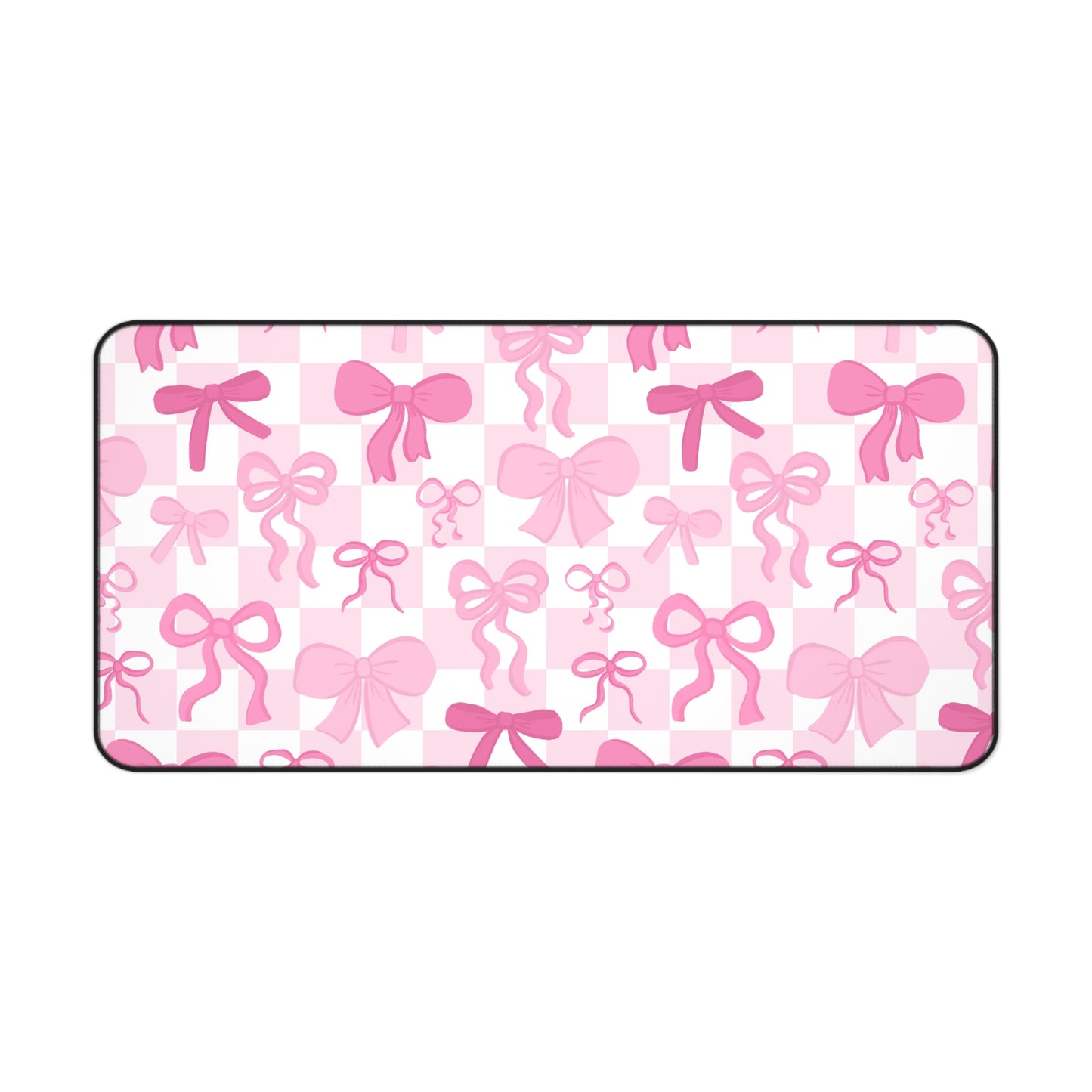 Checkered Pink Bows Desk Mat