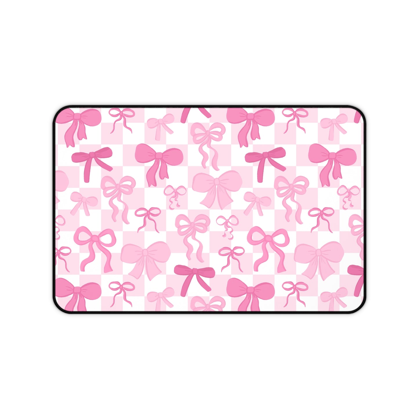 Checkered Pink Bows Desk Mat