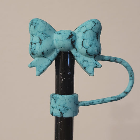 Straw Toppers - Turquoise Marble Bow