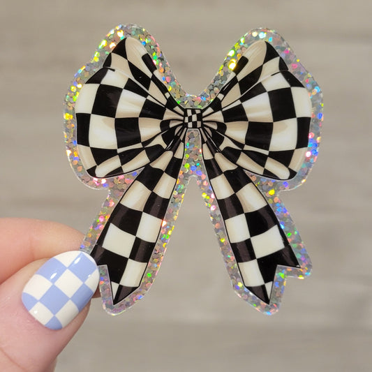 Stickers - Glitter Checkered Bow (2.5")