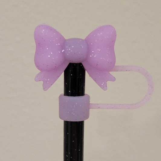 Straw Toppers - Purple Glitter Bow