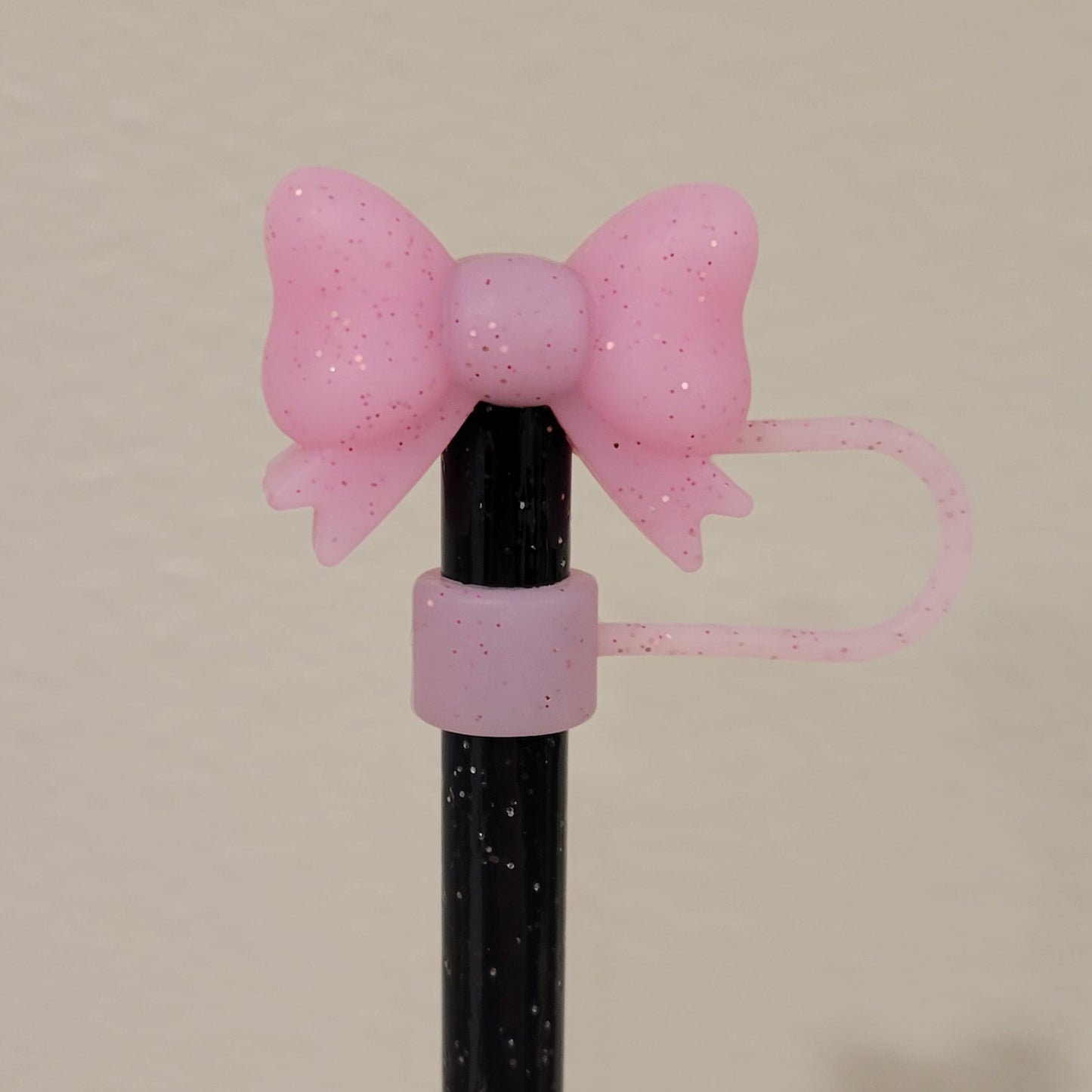 Straw Toppers - Pink Glitter Bow