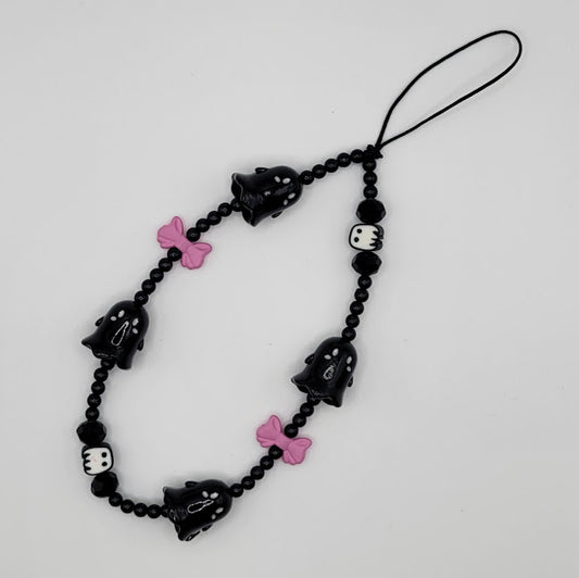 Wrist Straps - Black Ghosties with Pink Bows