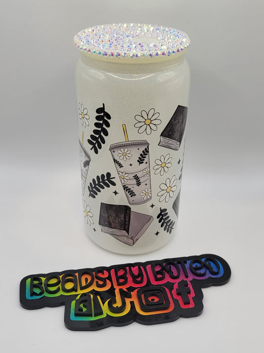 Glass Cans - Iced Coffee, Daisies, and Books (Ivory)