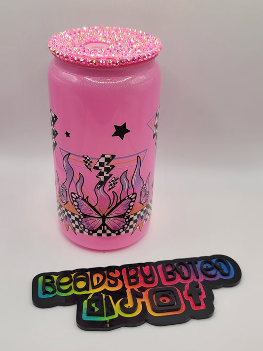 Glass Cans - Purple Butterfly (Hot Pink)