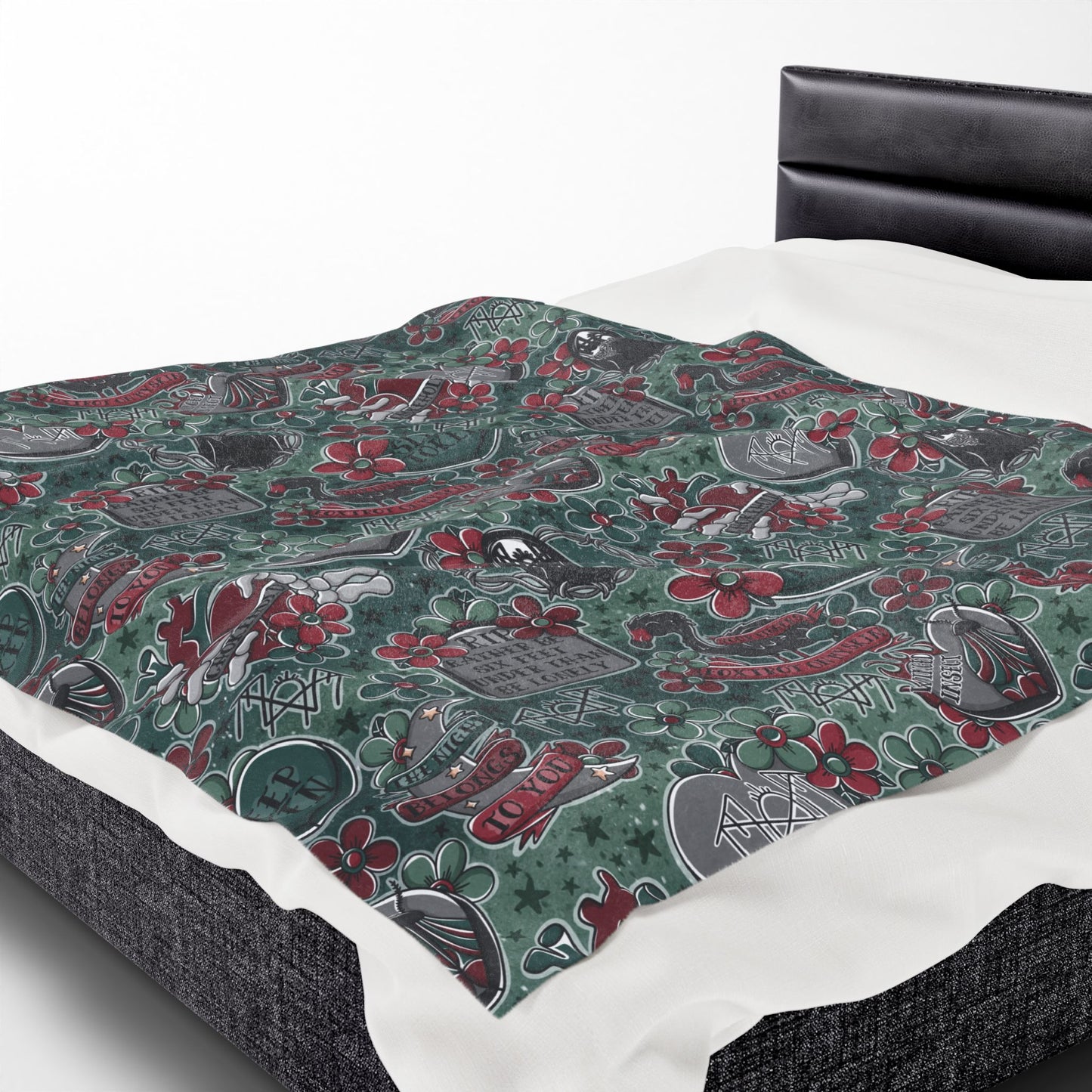 Sleepy Tattoos Green Plush Blanket