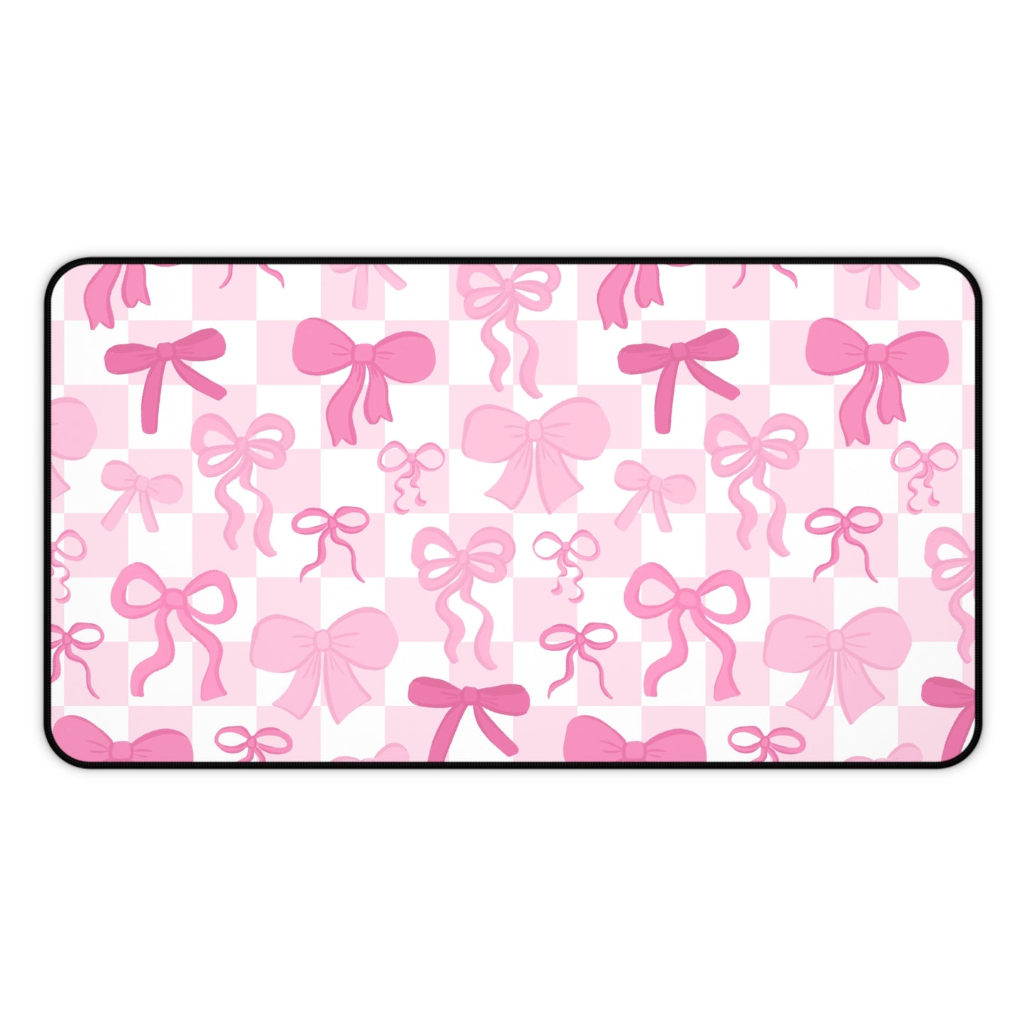 Checkered Pink Bows Desk Mat