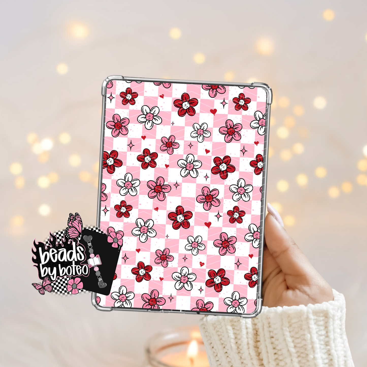Kindle Insert - Checkered VDay Floral