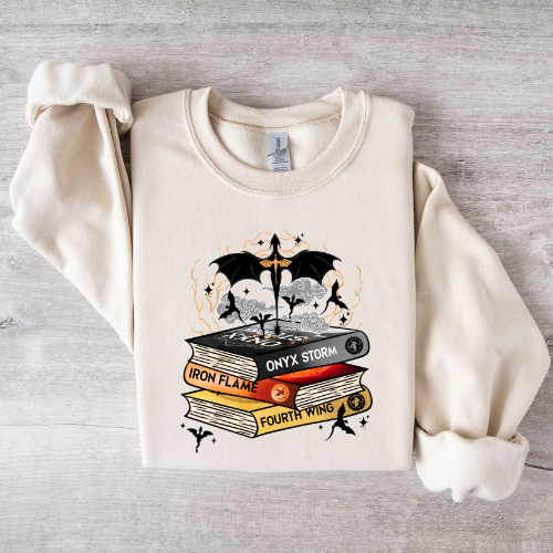 Dragon Book Stack Crewneck Sweatshirt (w/sleeve design!)
