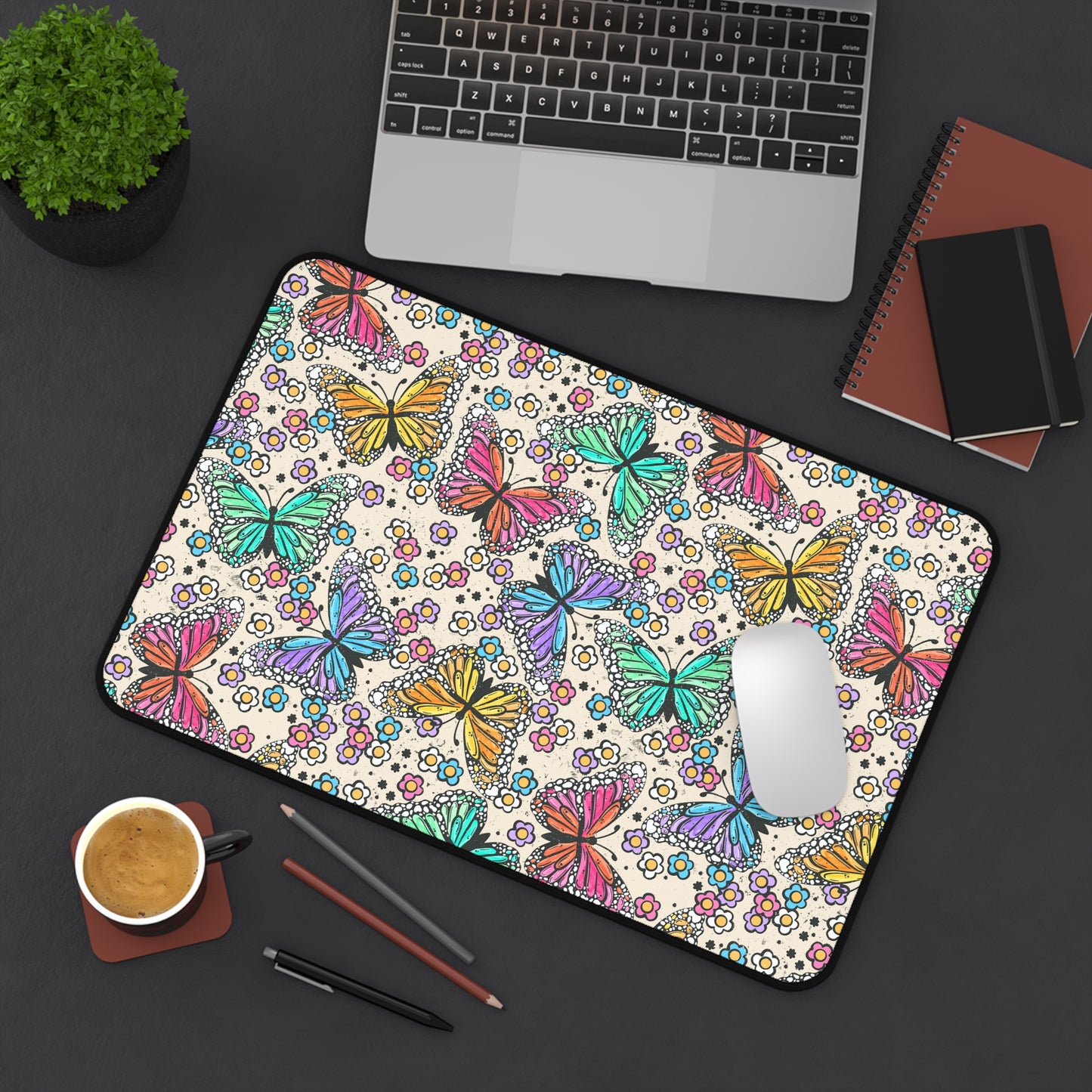 Neon Butterflies Desk Mat