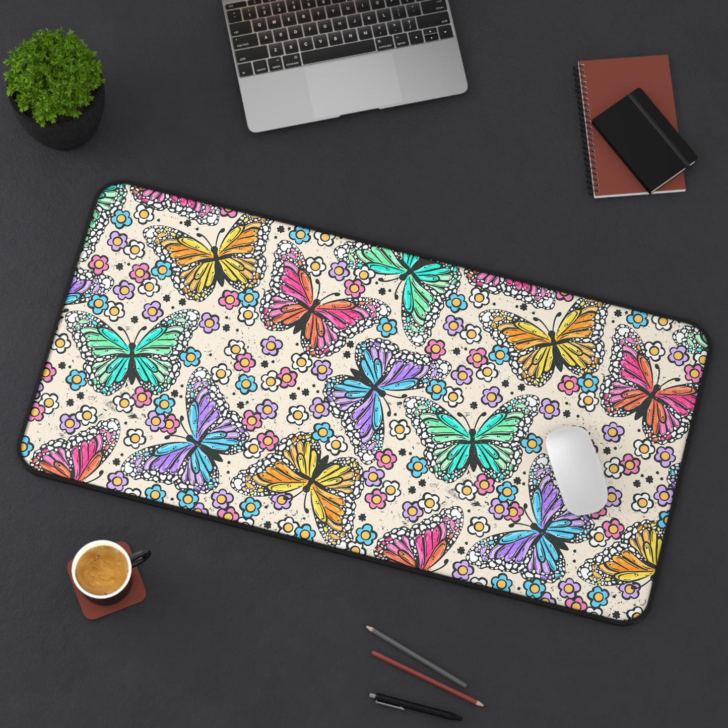 Neon Butterflies Desk Mat