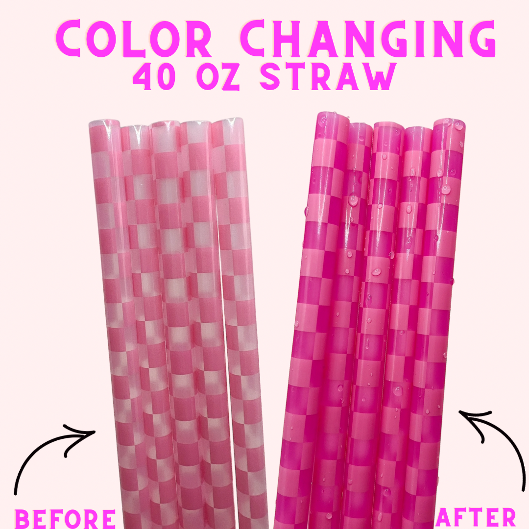 Straws - Pink Checkered (Color-Changing)