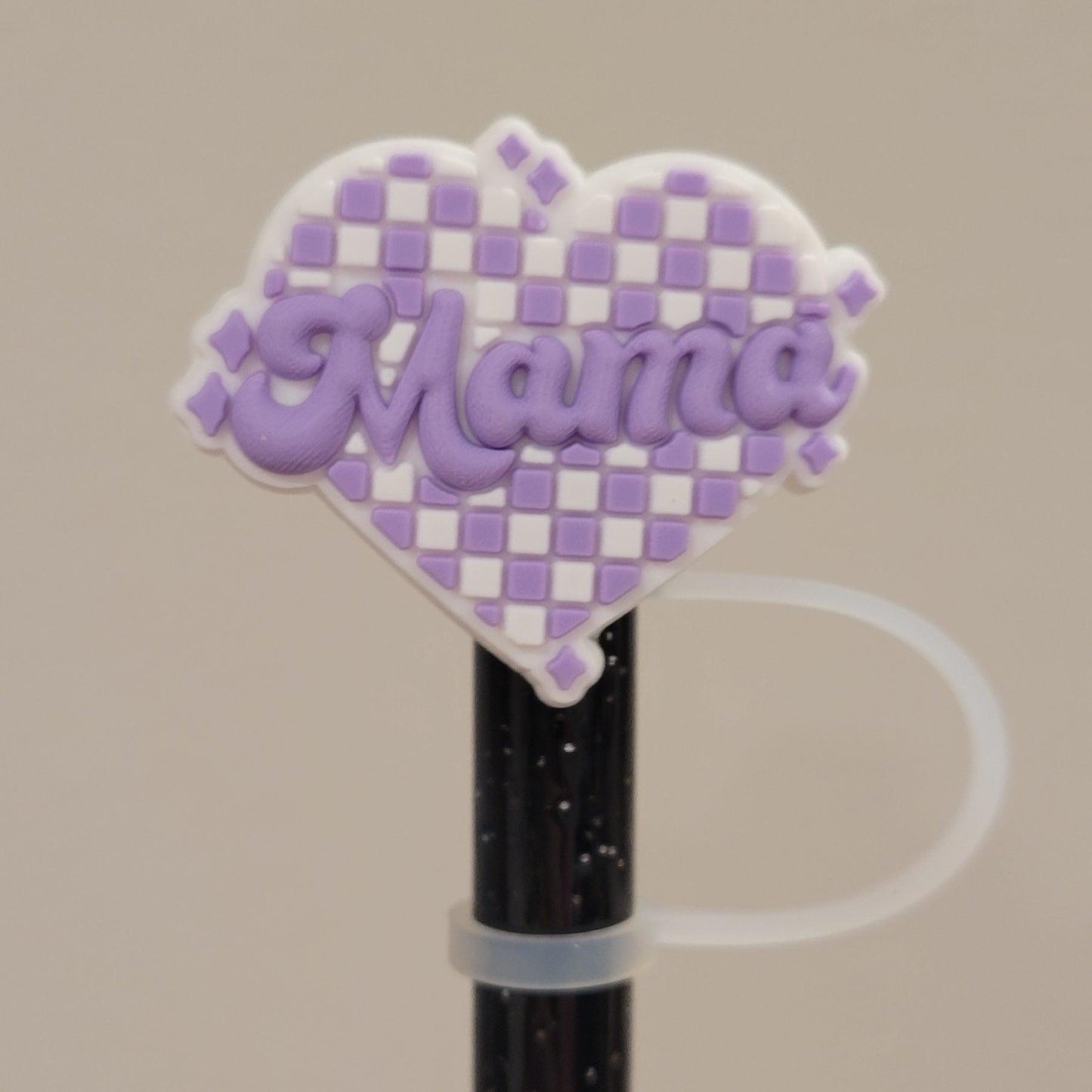 Straw Toppers - Checkered Mama (purple)