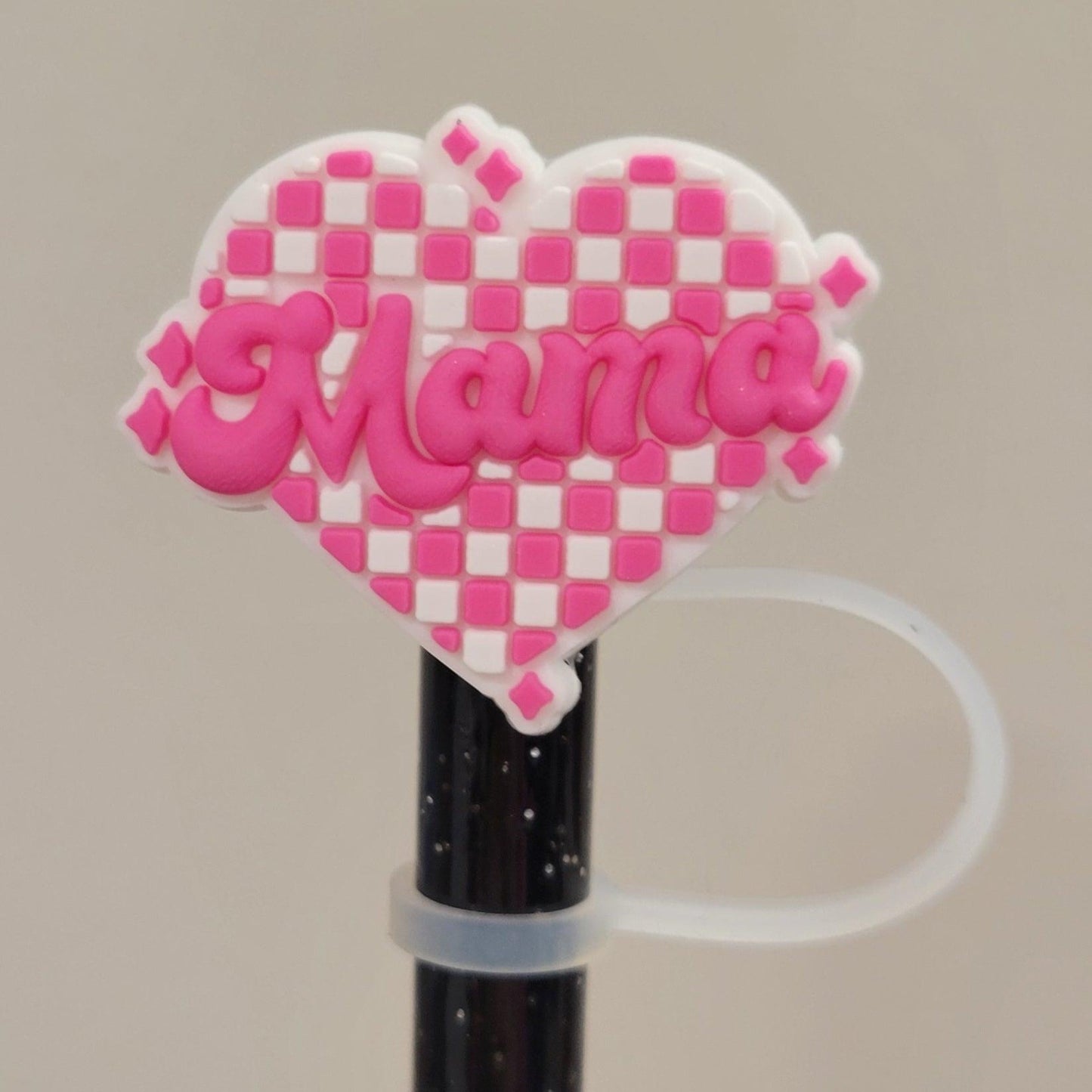 Straw Toppers - Checkered Mama (Pink)